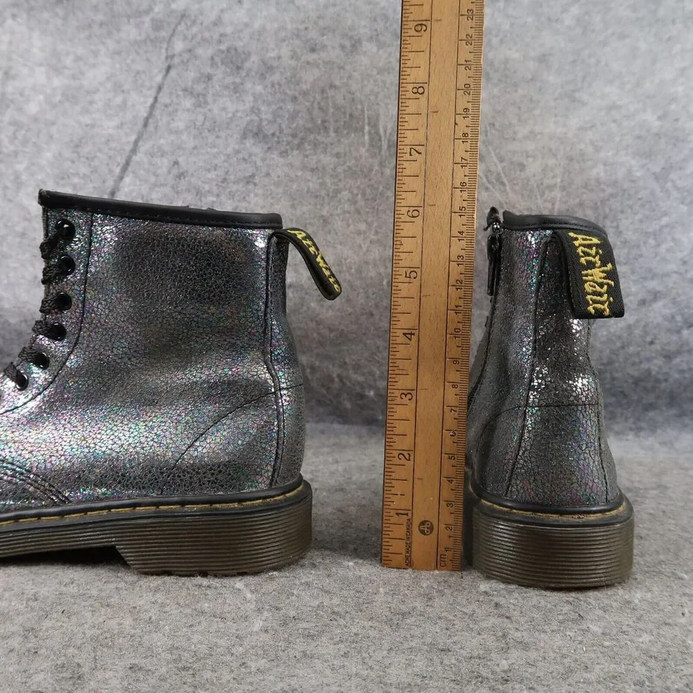 Dr Martens Shoes Kids 3 Boots Combat Delaney Crackle Iridescent Leather Docs Dm